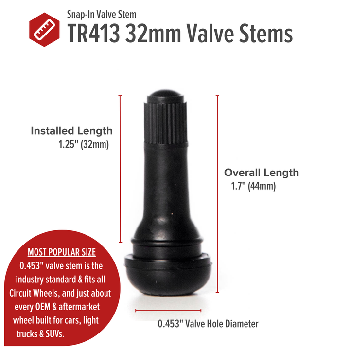 Shorty TR413 30mm Rubber Valve Stems (Set of 4)