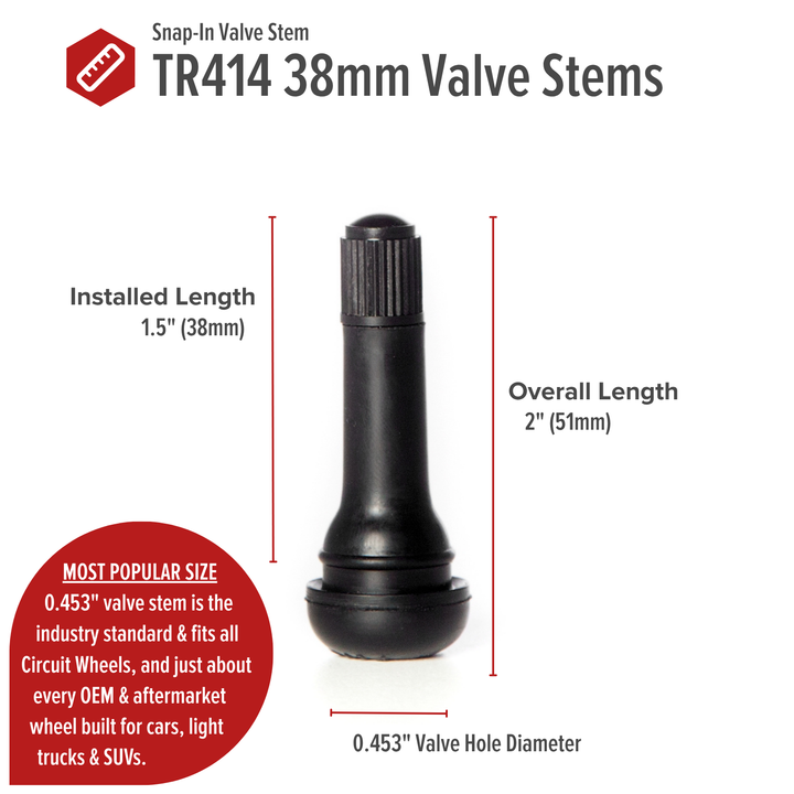 TR414 38mm Rubber Valve Stems (Set of 4)