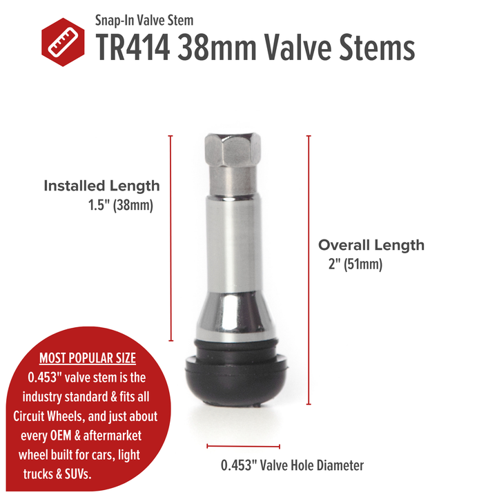 TR414 38mm Rubber Valve Stems (Set of 4)