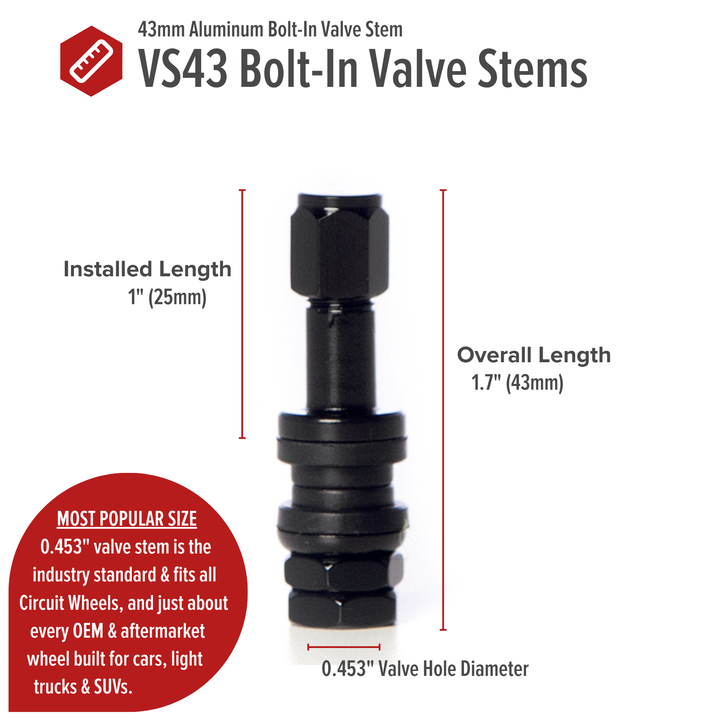 Shorty VS43 43mm Bolt-In Valve Stems (Set of 4)