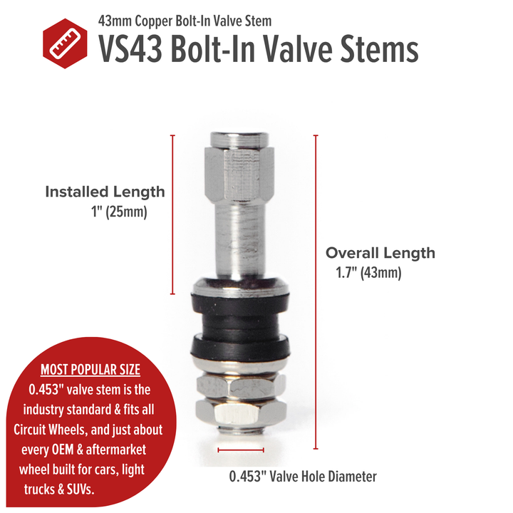 Shorty VS43 43mm Bolt-In Valve Stems (Set of 4)