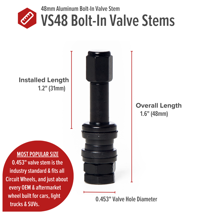 VS48 48mm Bolt-In Valve Stems (Set of 4)