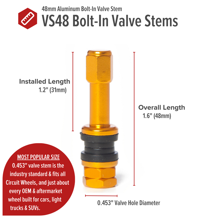 VS48 48mm Bolt-In Valve Stems (Set of 4)