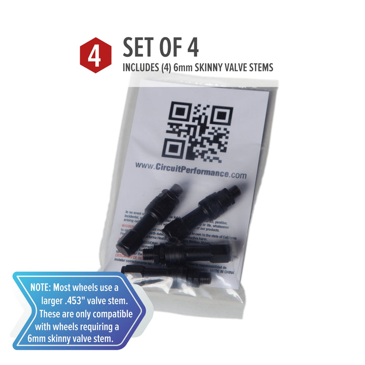 Skinny 6mm VS6MM Bolt-In Valve Stems for select JDM and German Wheels (Set of 4)