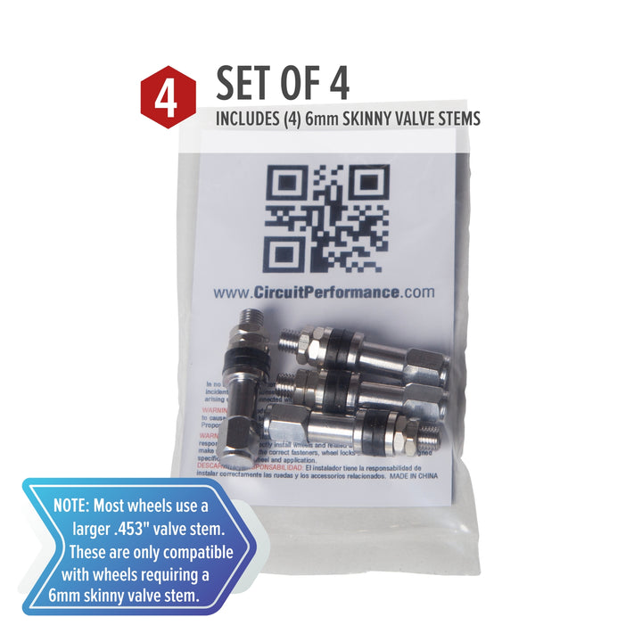 Skinny 6mm VS6MM Bolt-In Valve Stems for select JDM and German Wheels (Set of 4)