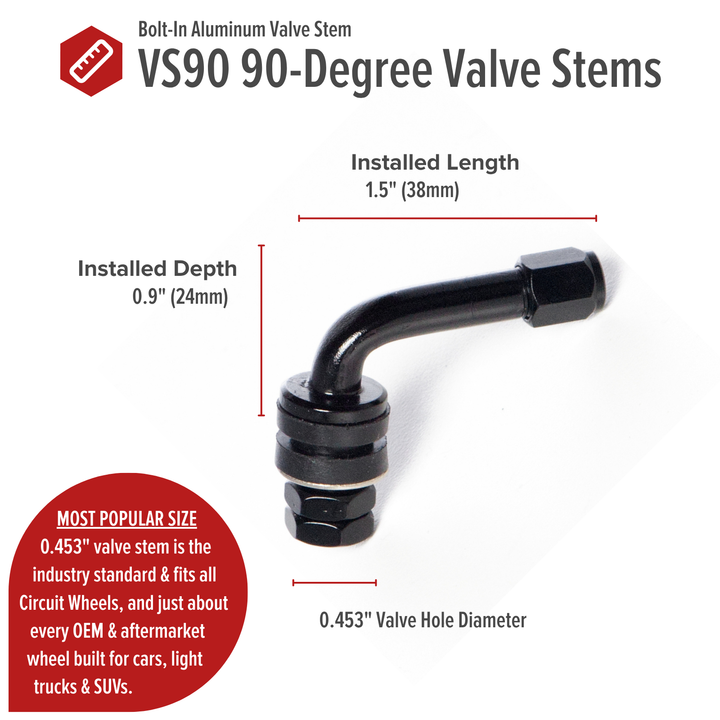 VS90 90-Degree Bend Angled Bolt-In Valve Stems (Set of 4)