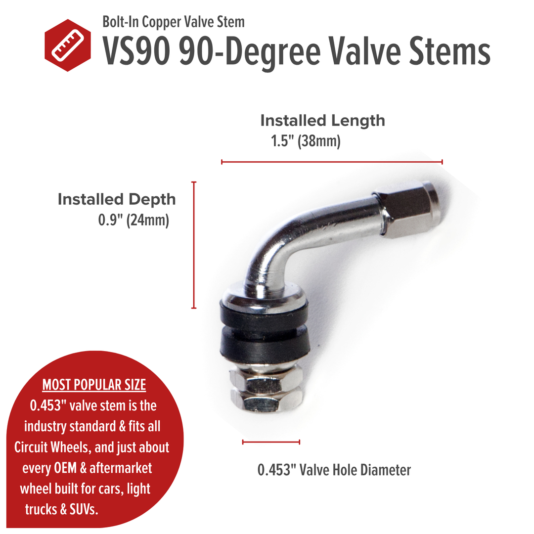 VS90 90-Degree Bend Angled Bolt-In Valve Stems (Set of 4)