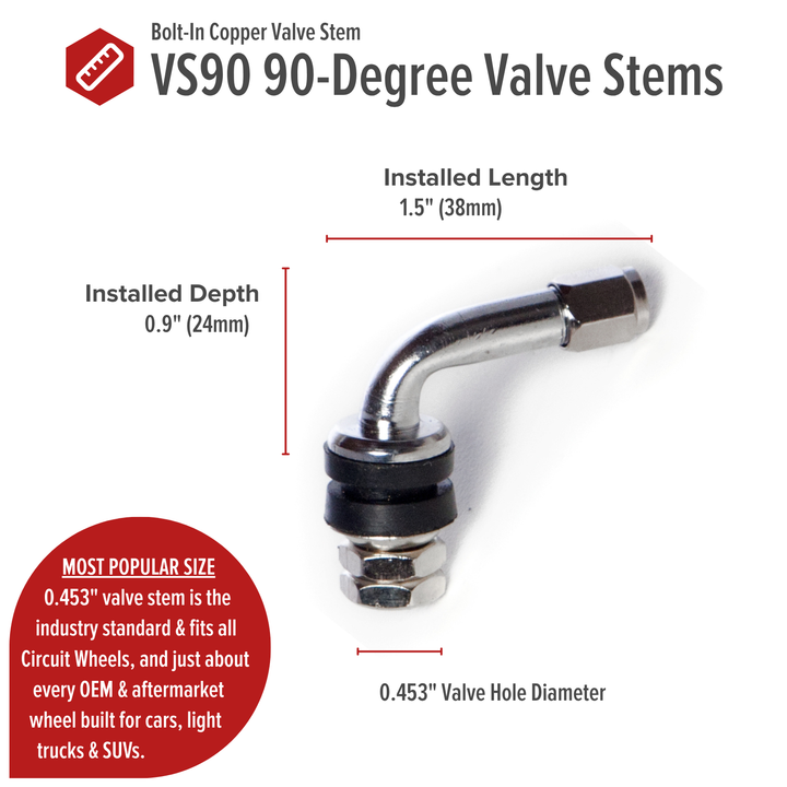 VS90 90-Degree Bend Angled Bolt-In Valve Stems (Set of 4)