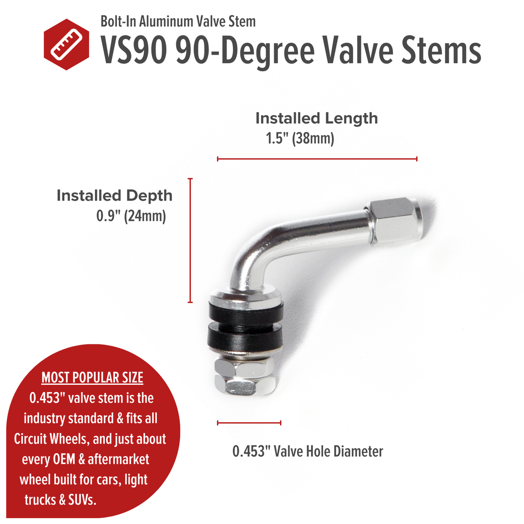 VS90 90-Degree Bend Angled Bolt-In Valve Stems (Set of 4)