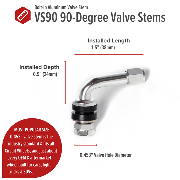 VS90 90-Degree Bend Angled Bolt-In Valve Stems (Set of 4)