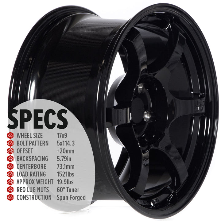 Gloss black multi-spoke alloy Circuit CSF1wheel with machined face and center cap, side view