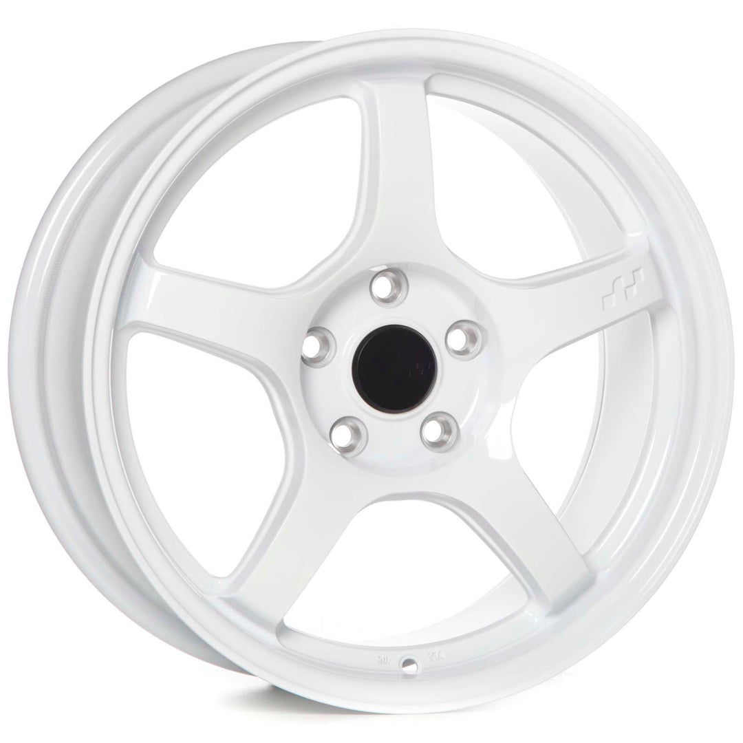 Gloss white alloy Circuit CSF5 wheel with 5-spoke design and center cap, front view