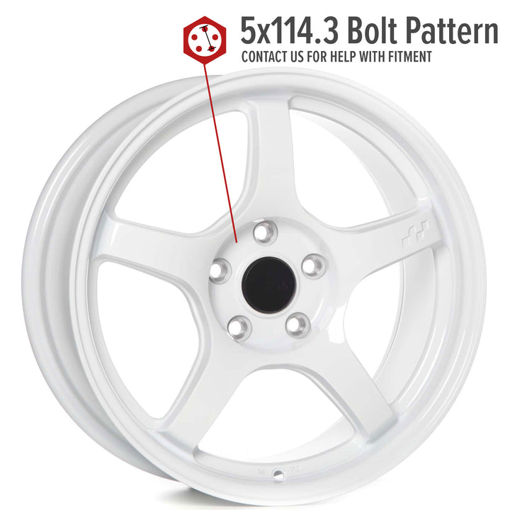 Gloss white alloy Circuit CSF5 wheel with 5-spoke design and bolt holes, front view