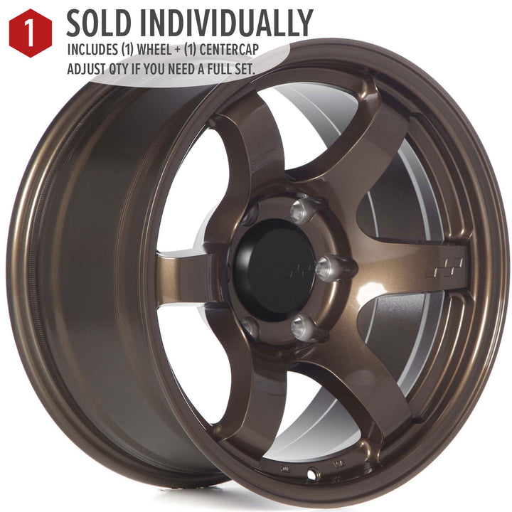 Circuit Steller Bronze alloy wheel with multi-spoke pattern and center cap, front three-quarter view