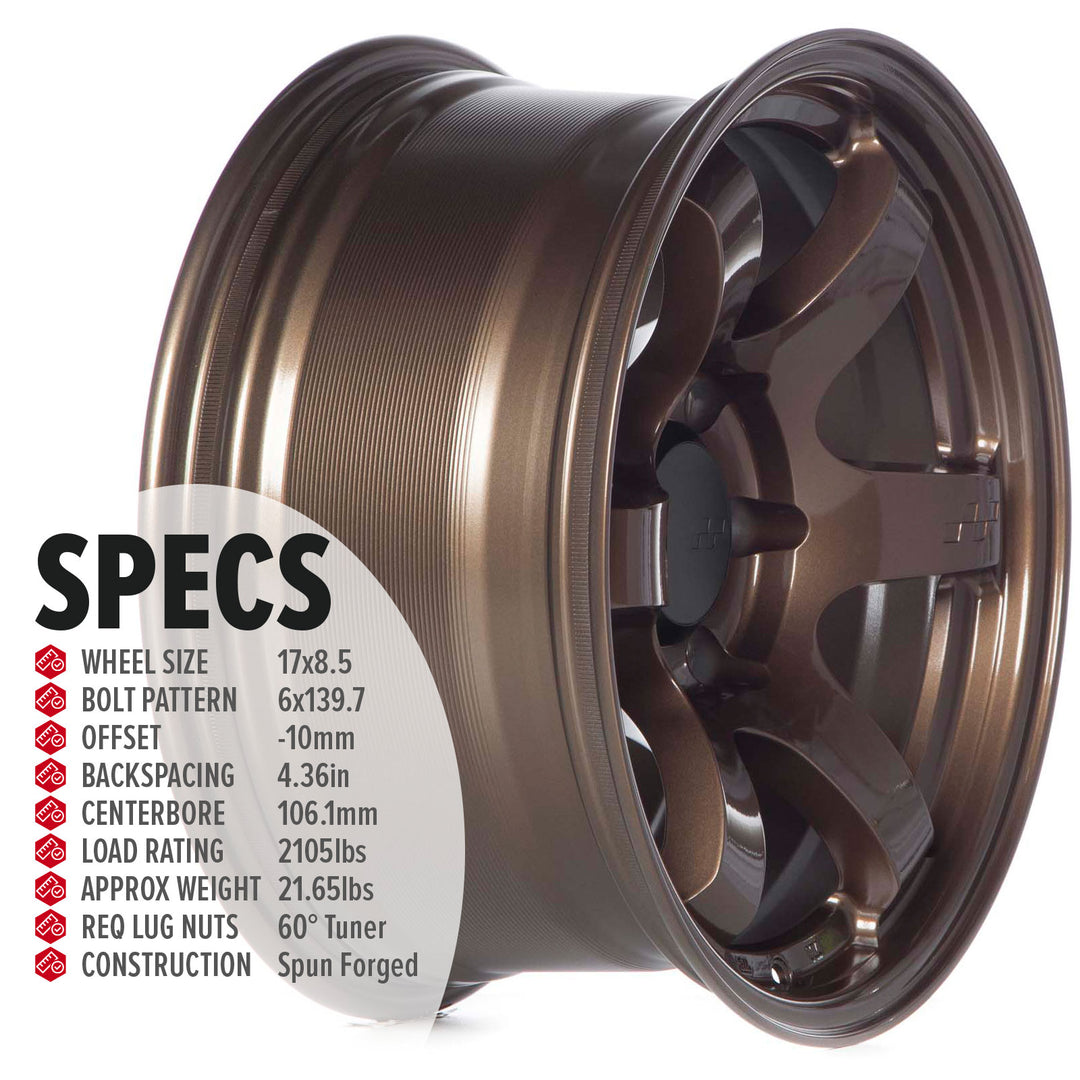 Circuit Steller Dark bronze alloy wheel with deep multi-spokes and center cap, close-up angle